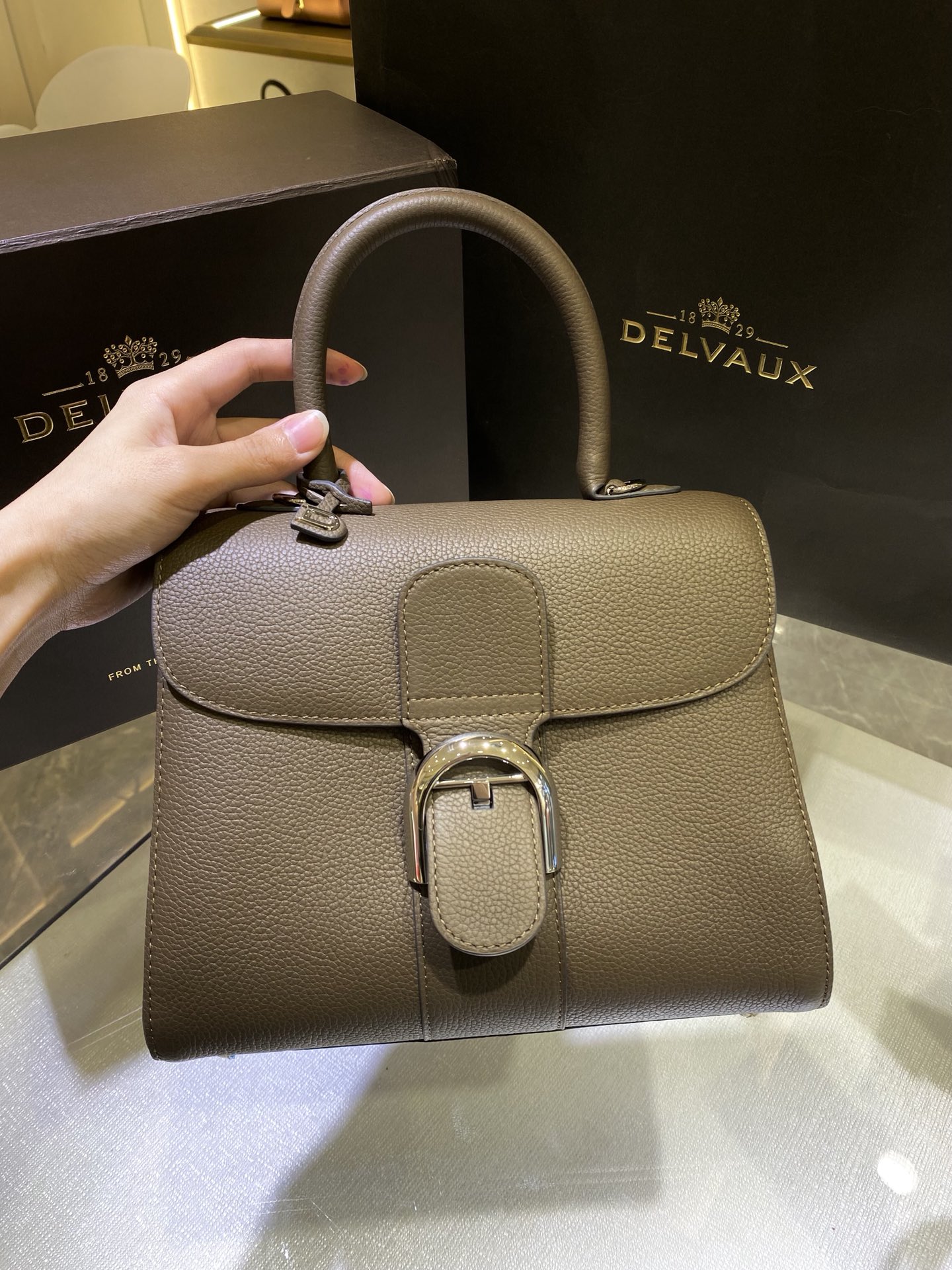 [TOP] Delvaux Brillant Bag Togo Leather 24*12*19cm - Gray - 711 Luxury