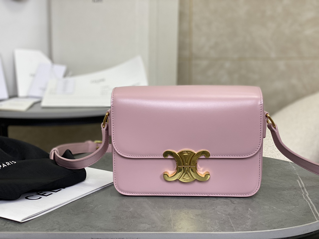 [TOP] CELINE Triomphe Bag Box Leather 18.5x14x6cm - Pink - 711 Luxury