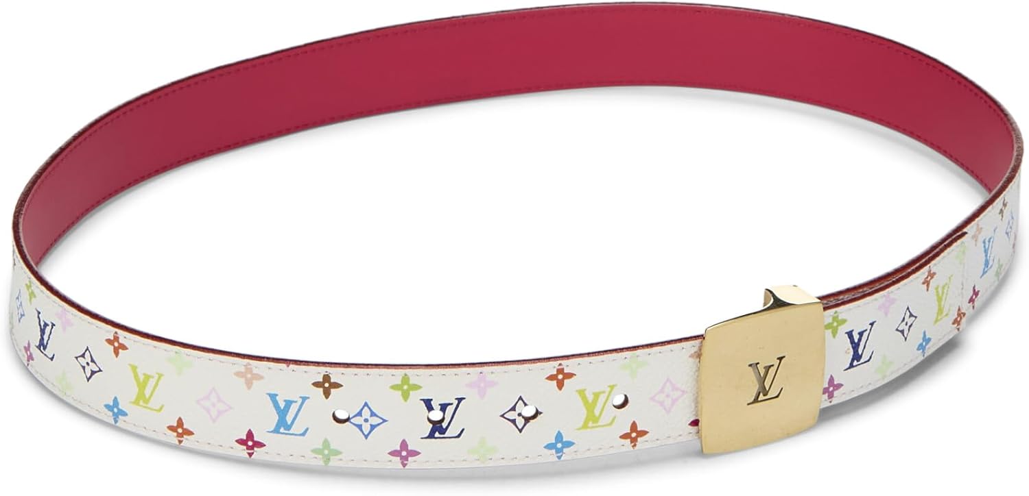 Louis Vuitton, Pre-loved Takashi Murakami X Louis Vuitton Black Monogram Multicolore Ceinture 80, White