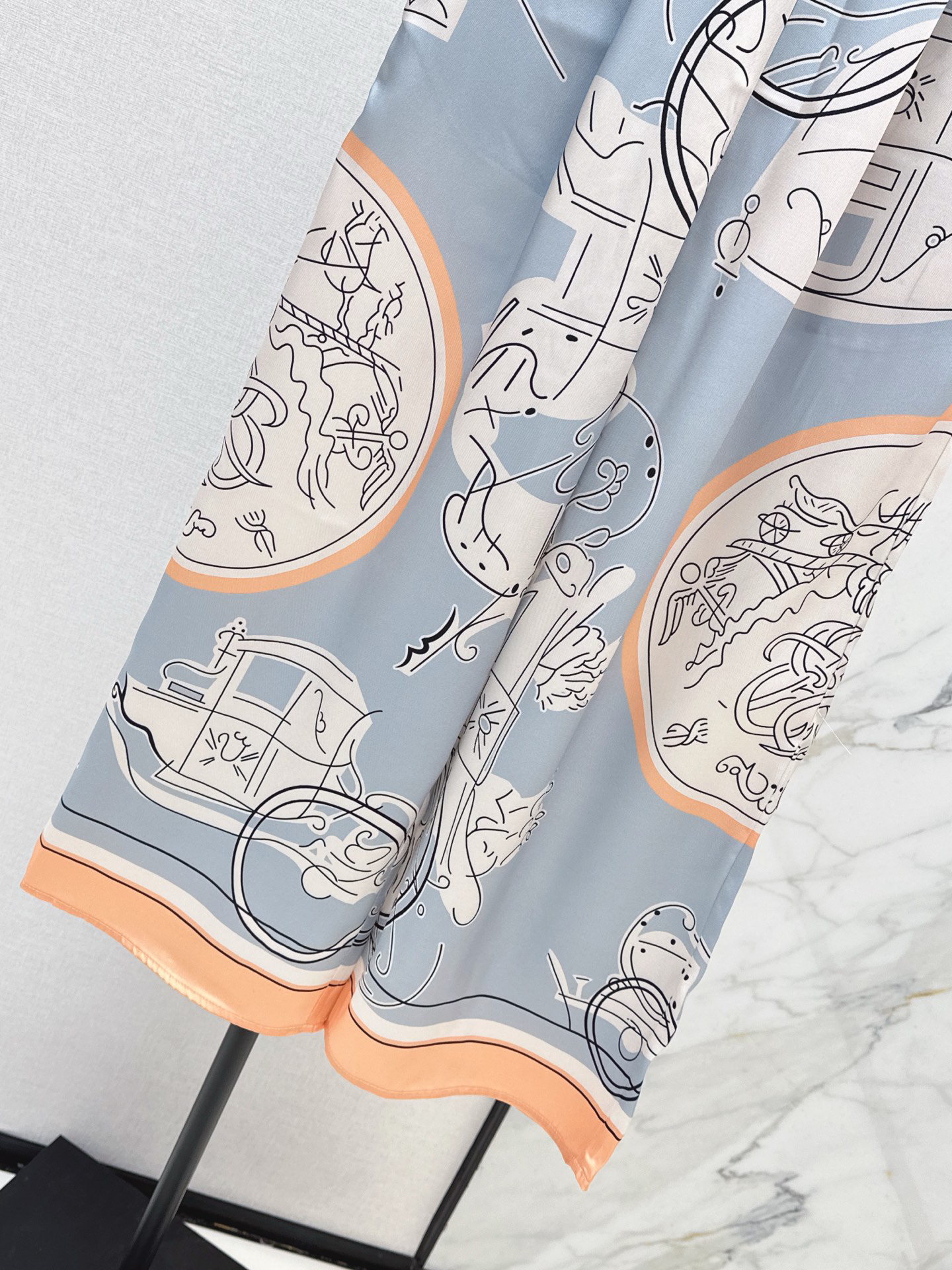 [TOP] HERMES Printed Straight-Leg Pants - Blue