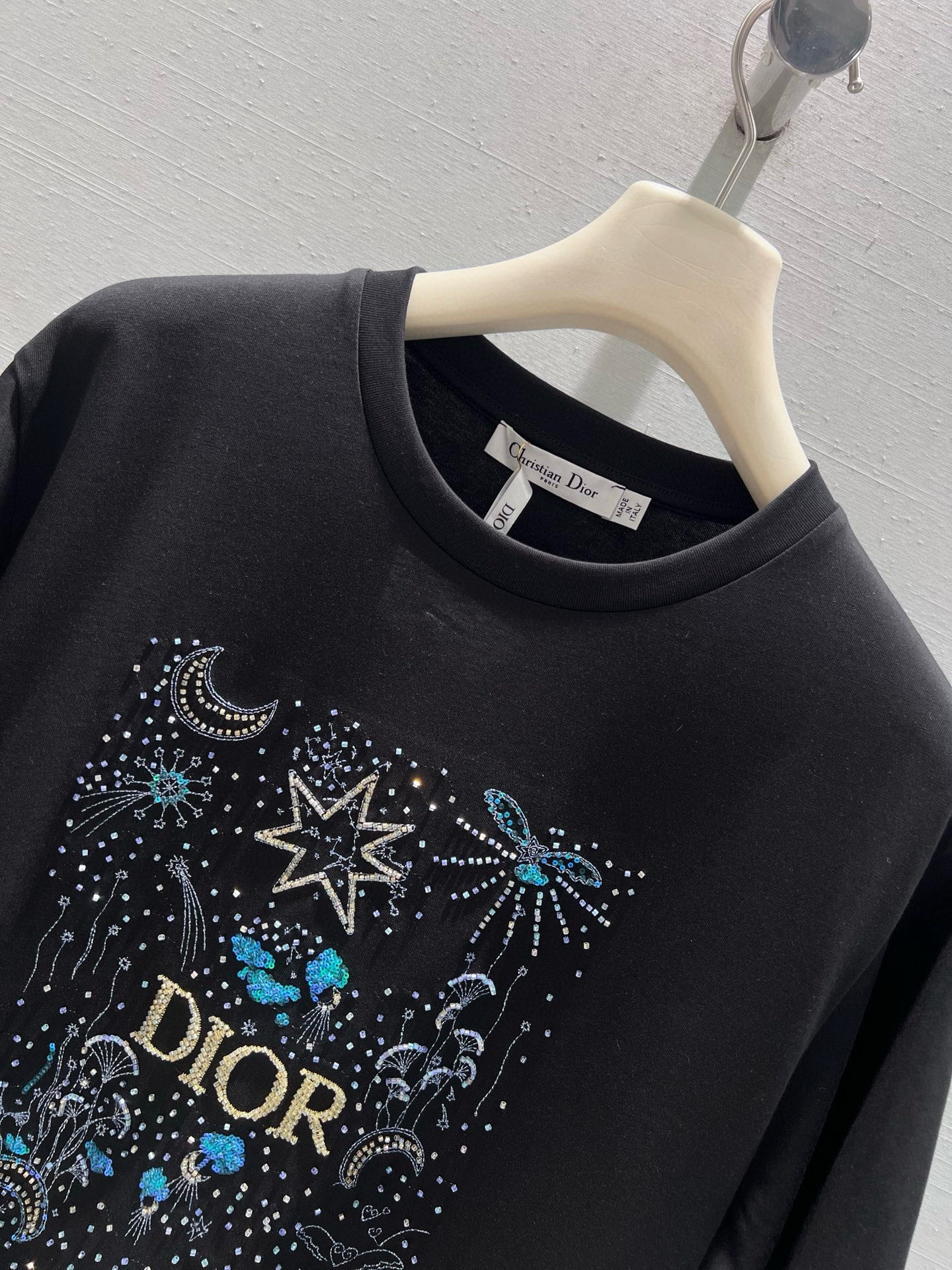 [TOP] Christian Dior Short-Sleeve T-Shirt with Starry Night Pattern - Black