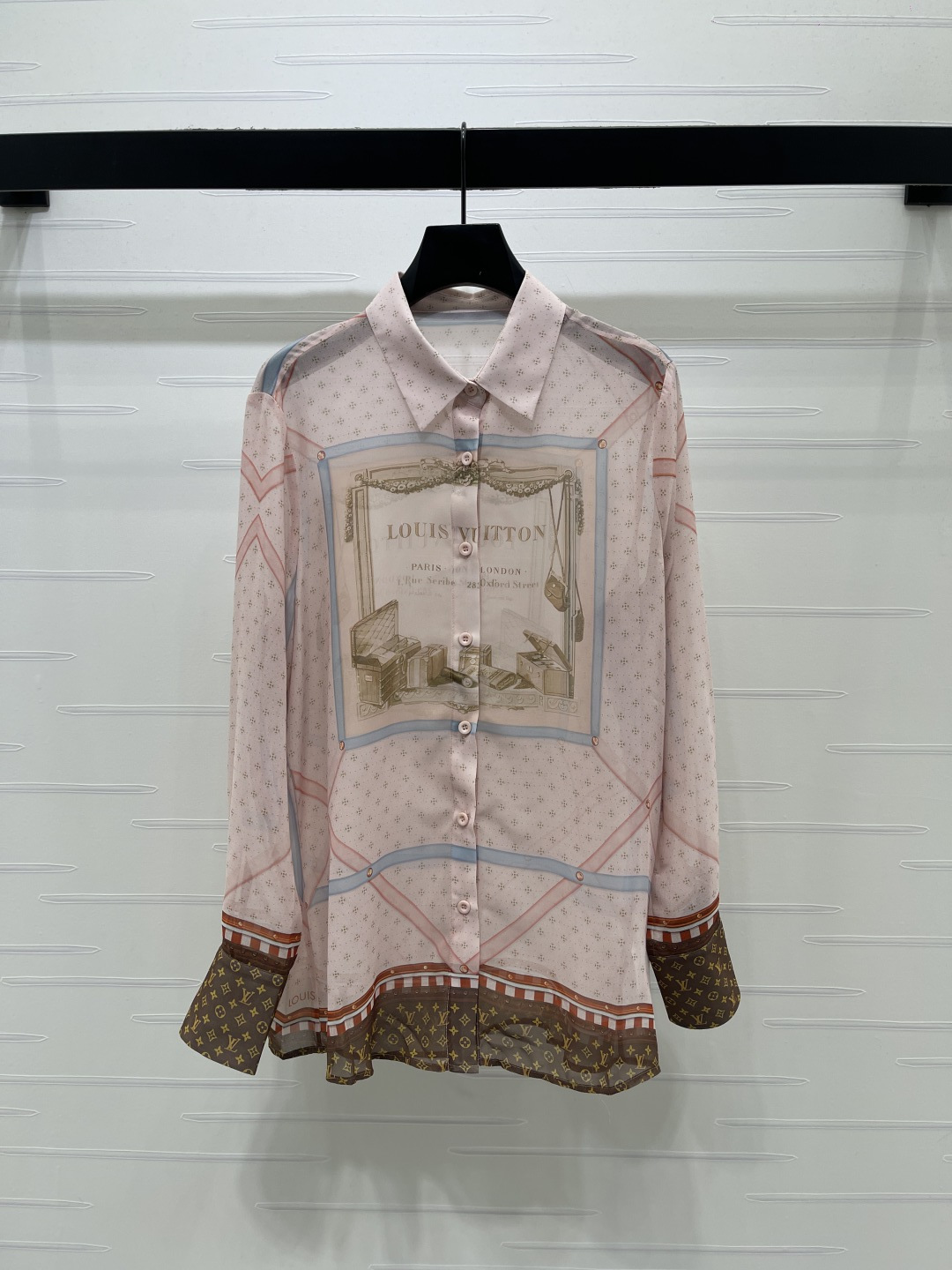 [TOP] Louis Vuitton LV Printed Long-sleeved Shirt - Pink