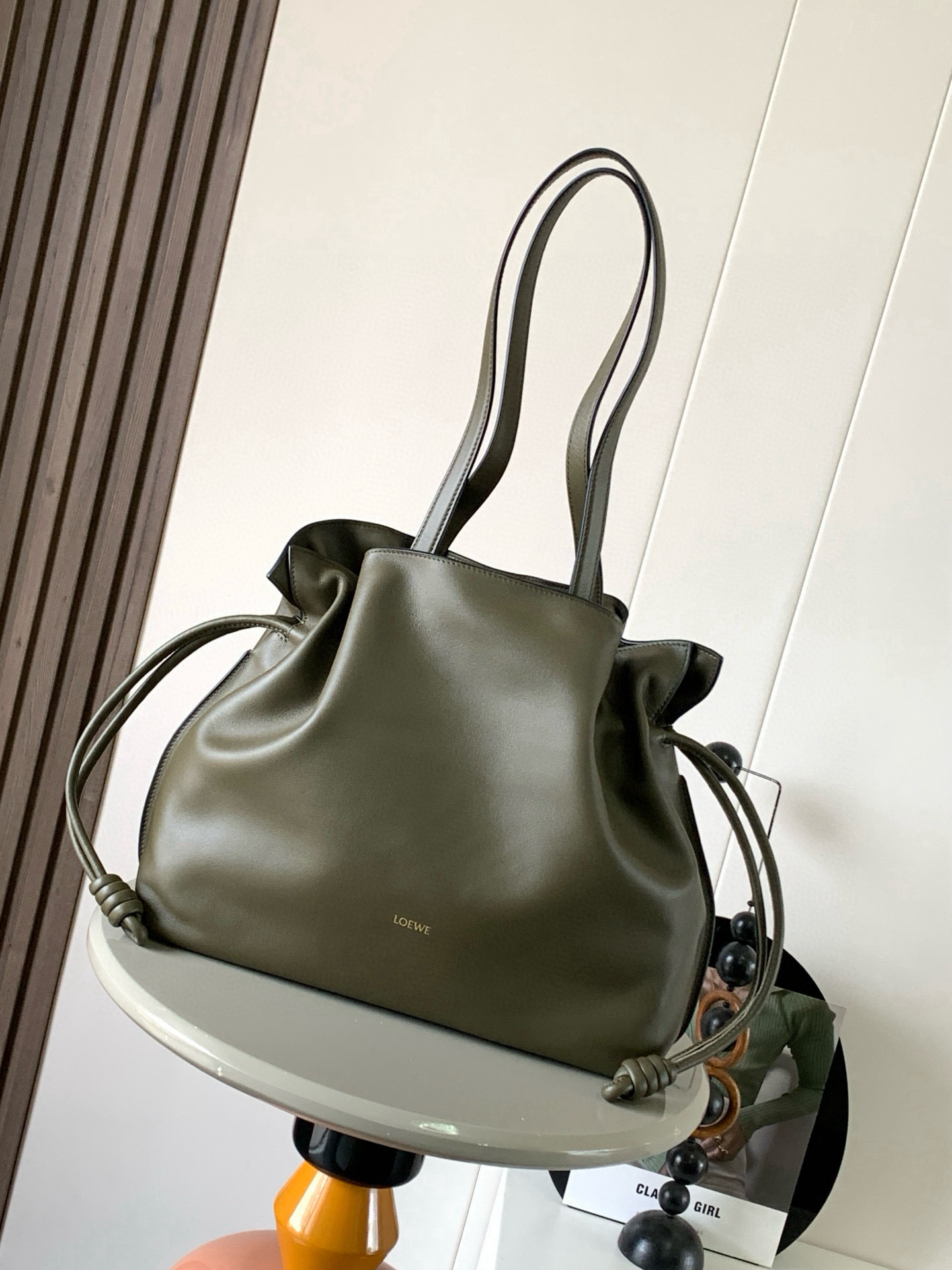 [TOP] LOEWE Flamenco Bag Cowhide Leather 38x29x14cm - Dark Green - 711 Luxury