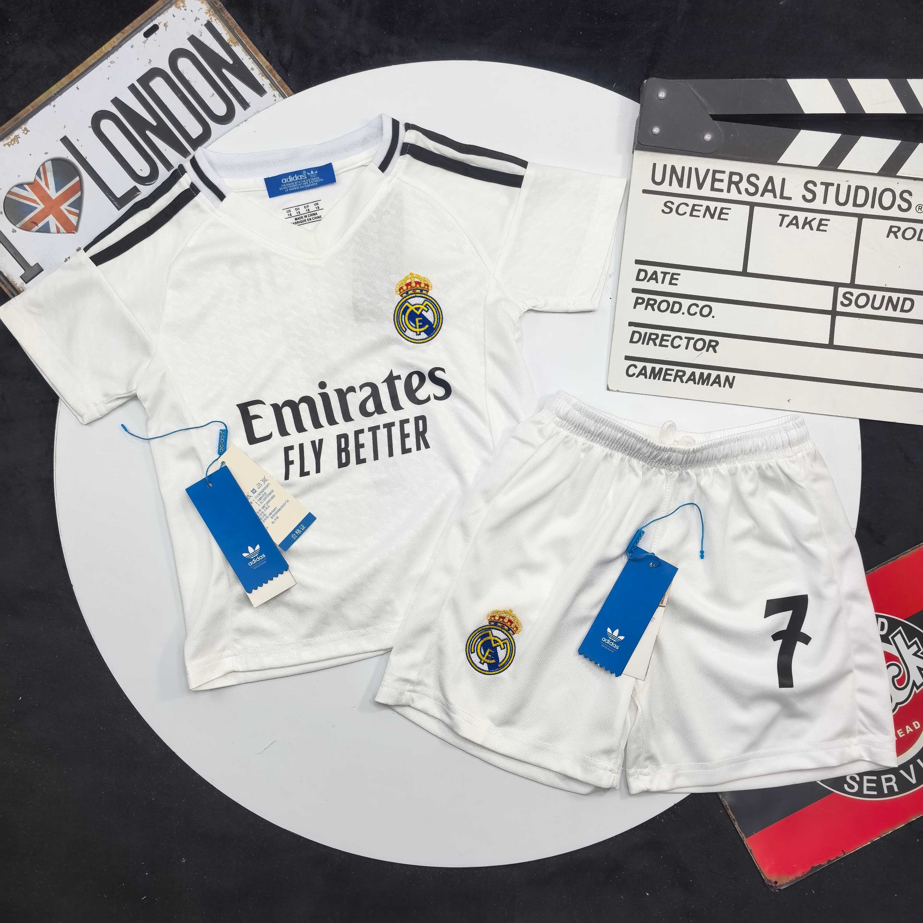Adidas Kids Real Madrid Home Football Kit For Boys Girls VINI JR No.7 Jersey & Shorts Full Original Tags Sizes 90-170