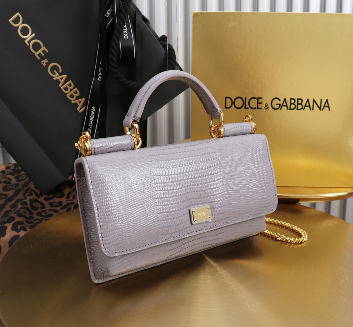 [TOP] Dolce & Gabbana D&G Bag Lizard-patterned Cowhide Bag 20x11x3cm - Light Purple - 711 Luxury