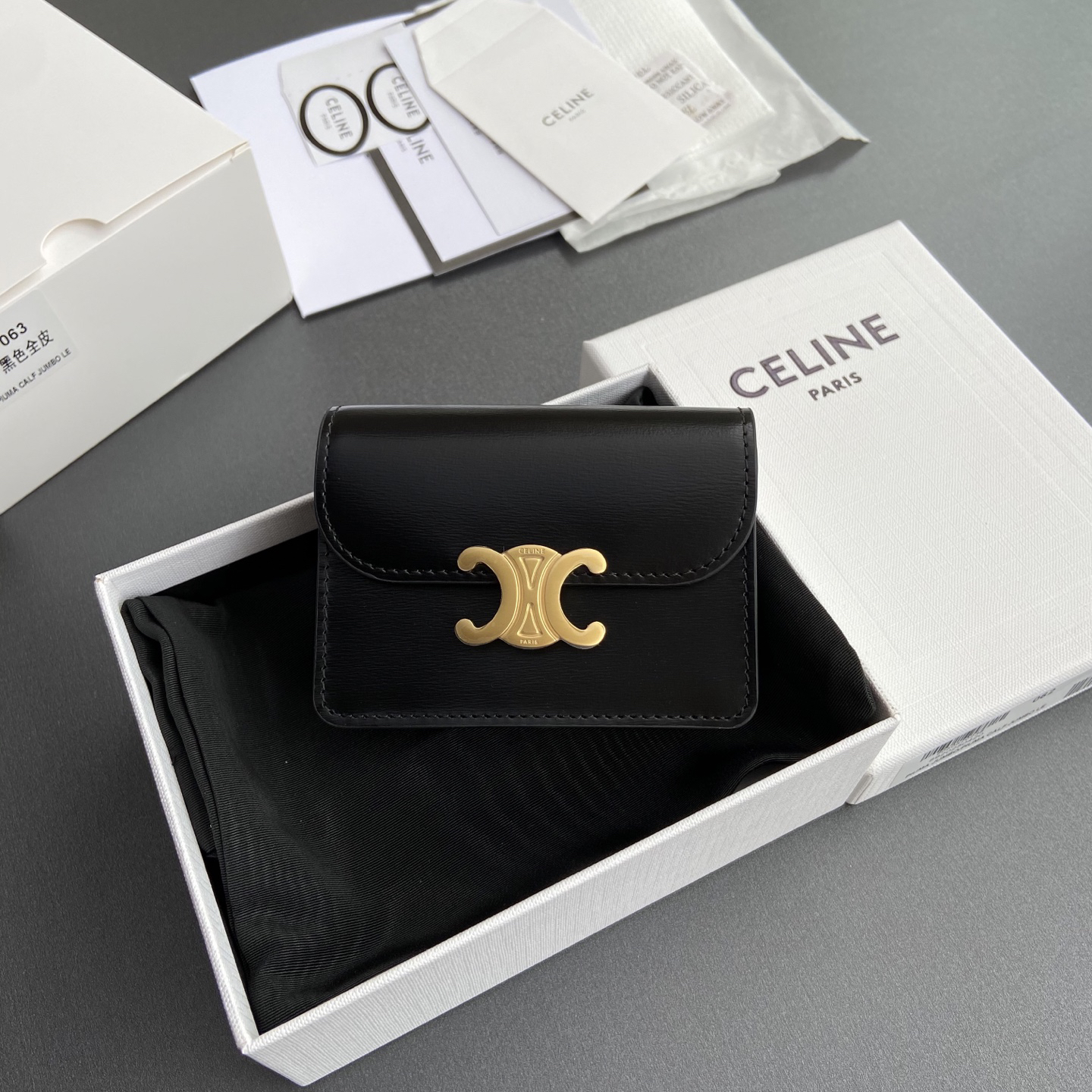 [TOP] CELINE Triomphe Logo  Wallet 10.5-8.5-3cm - Black - 711 Luxury