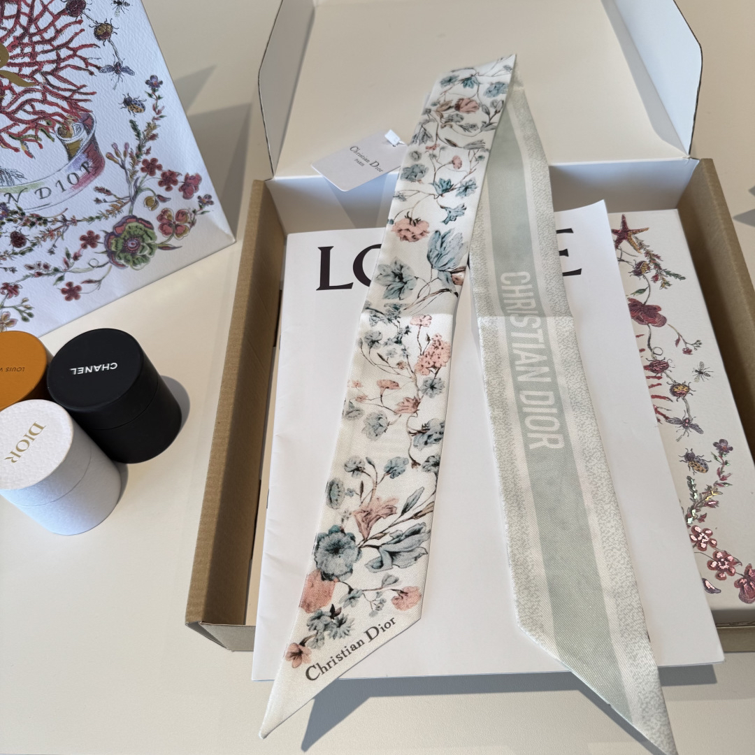 [TOP] Christian Dior Twilly Scarf - White - 711 Luxury