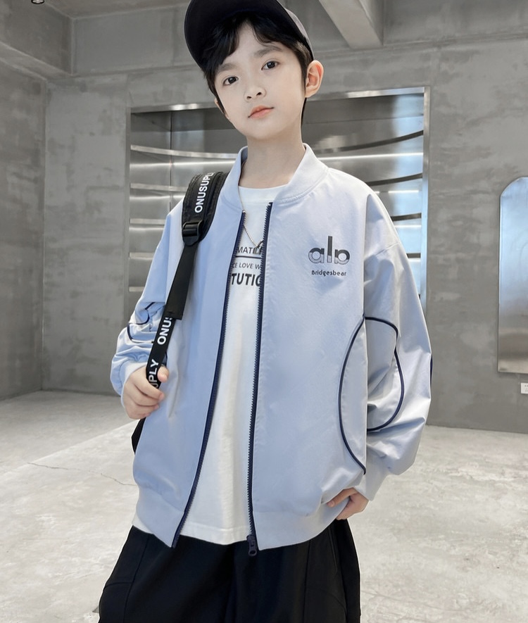 ALO Kids Contrast Piping Baseball Bomber Jacket For Boys Girls Windproof Stand Collar Zip Up Outerwear Sizes 120-170