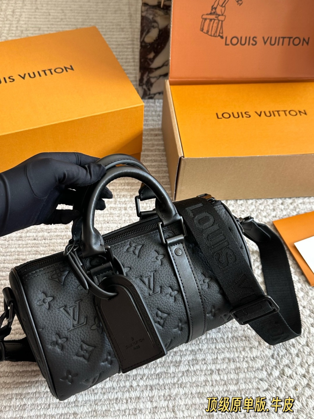 Louis Vuitton X Nigo Keepall XS 21 Black Leather Handbag with Detachable Strap (Replica)