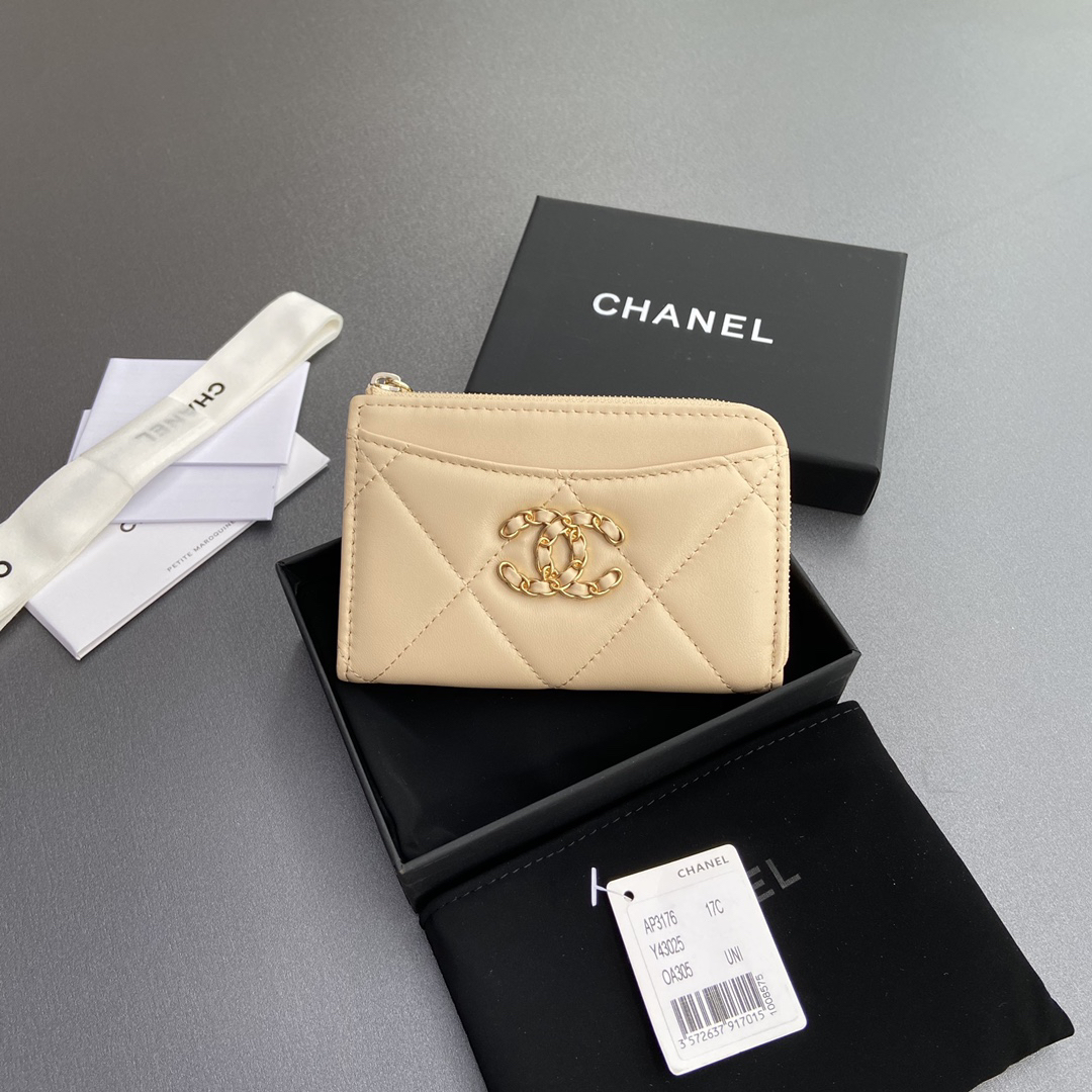 [TOP] CHANEL Mini Zipper Card Holder 13x9x2cm - Apricot - 711 Luxury