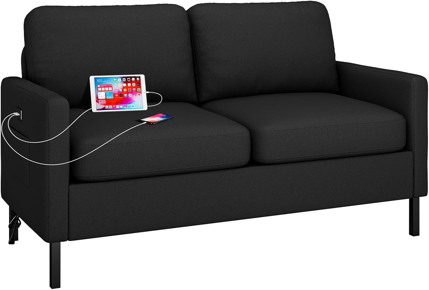 GRAVFORCE Sofa Two Seater Modern Comfy Sofa Couch Loveseat Small Sofas for Living Room Office Apartment Dark Gray