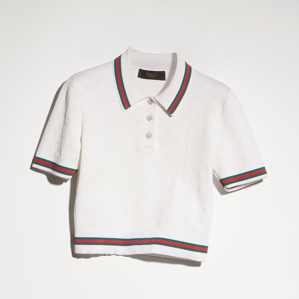 GUCCI GG Extra Fine Cotton Jacquard Polo Shirt and Miniskirt in Ivory #386527