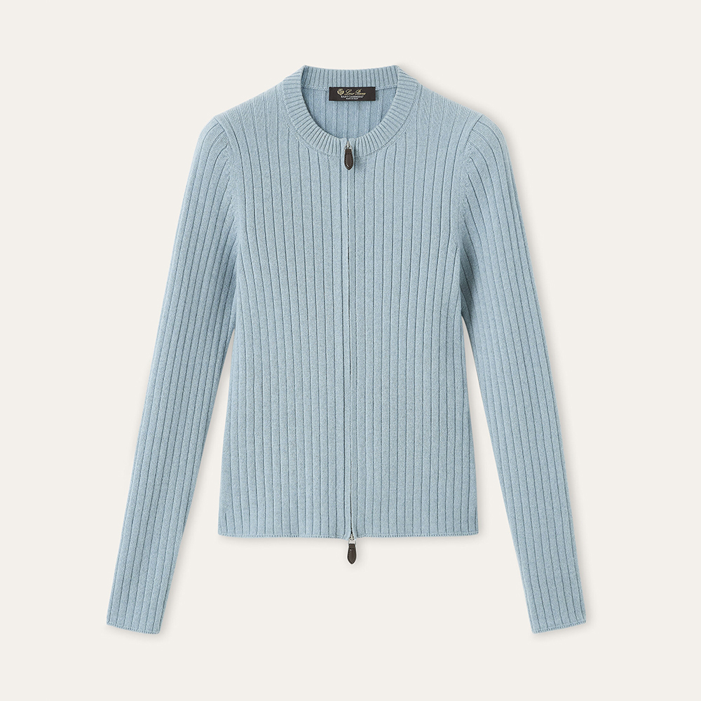 Loro Piana Coste Bomber Jumper Baby Cashmere Licorice Root Melange Jumpers #385993