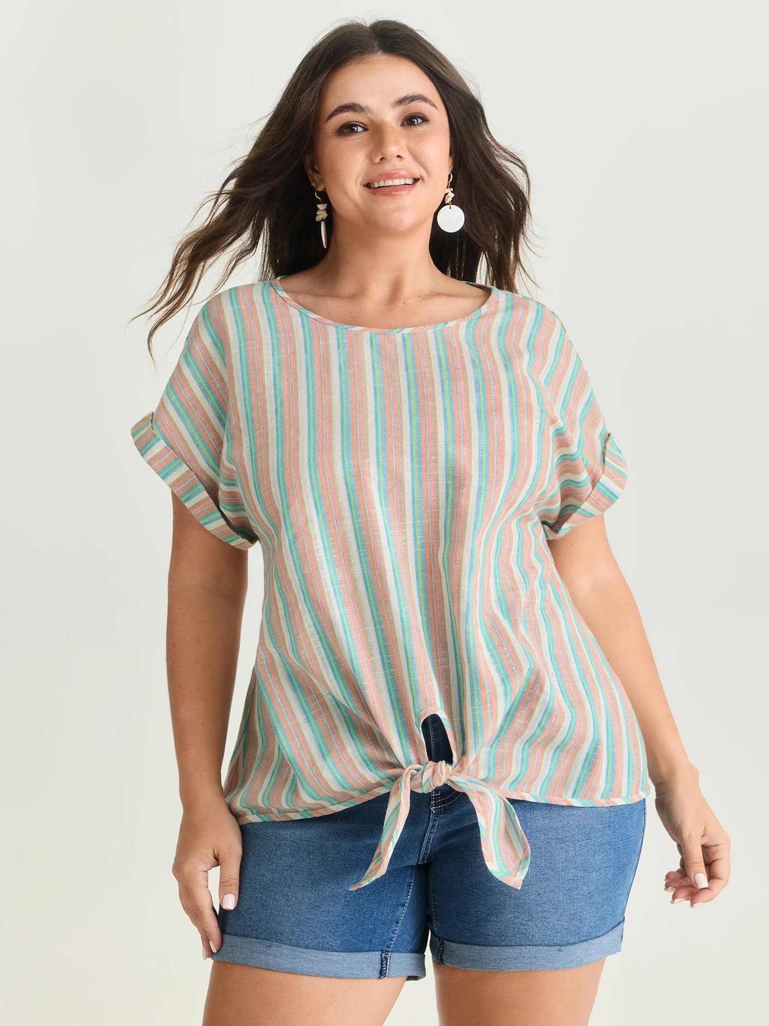 Striped Print Knotted Front Blouse