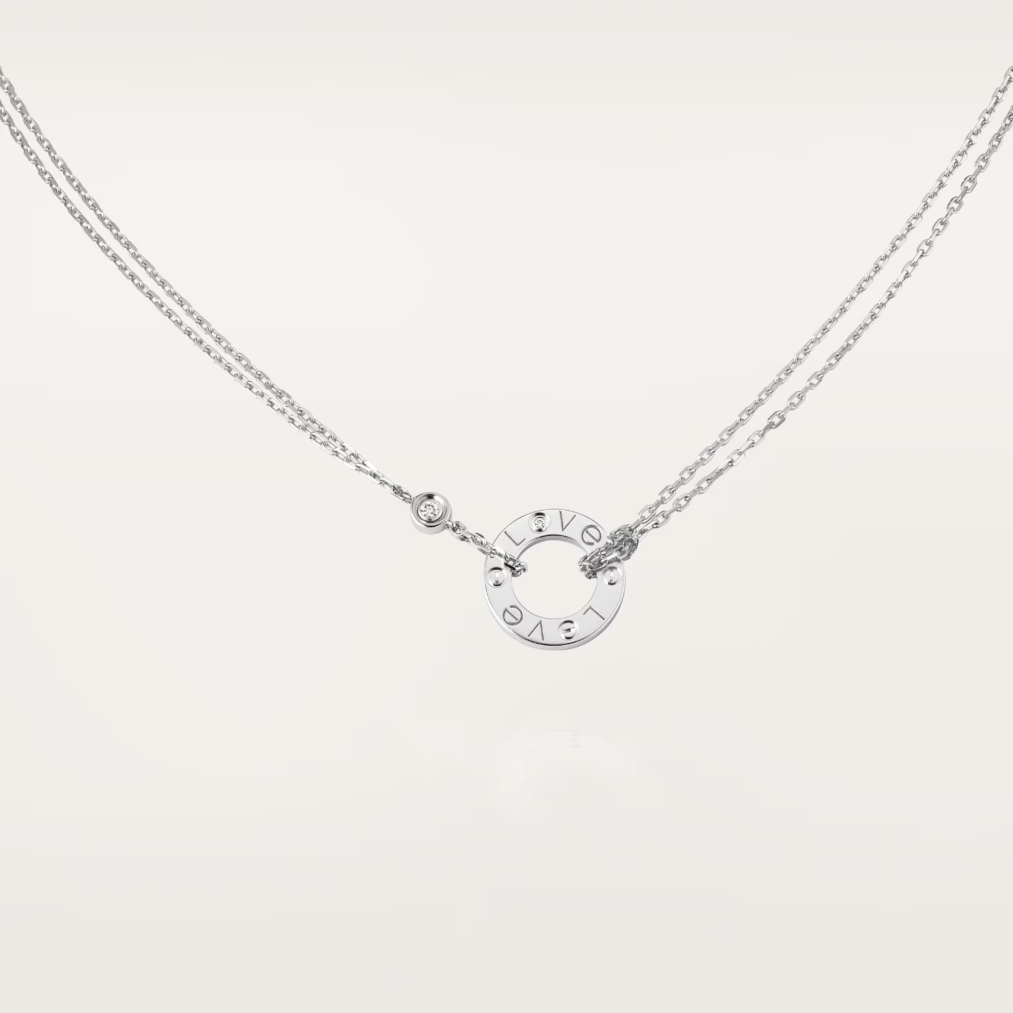 Carty Love Luna Loop Necklace, White Gold, 2 Moissanite