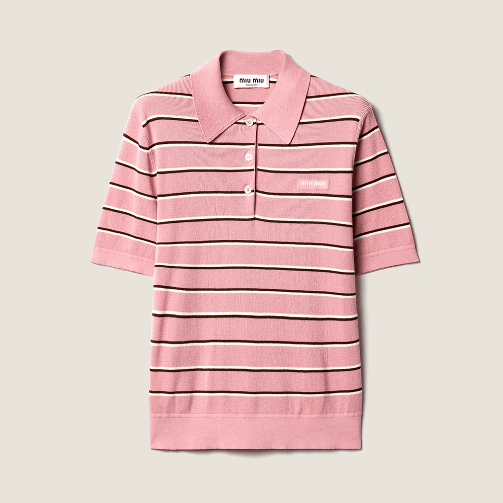 MiuMiu Pink Cotton Knit Polo Shirt #387137