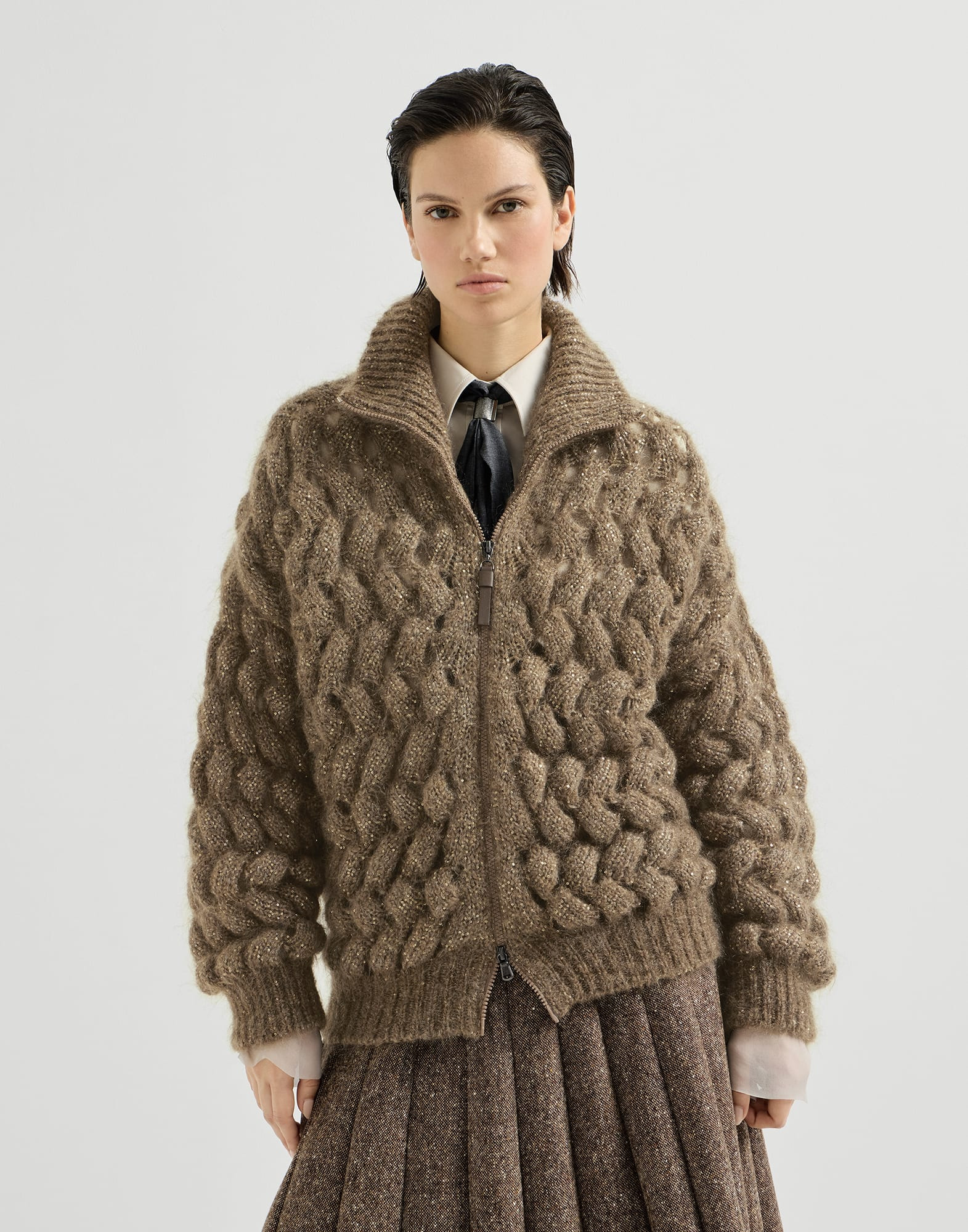 Brunello Cucinelli Clothing Brunello Cucinelli Dazzling Zigzag Cables Cardigan in Mohair and Wool #395882 View 2 | Nigo Offic