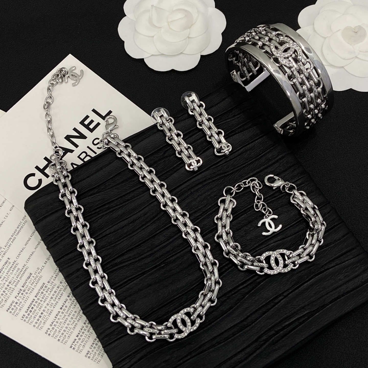 [TOP] CHANEL Earrings + Bracelet + Necklace Set - Silver - 711 Luxury