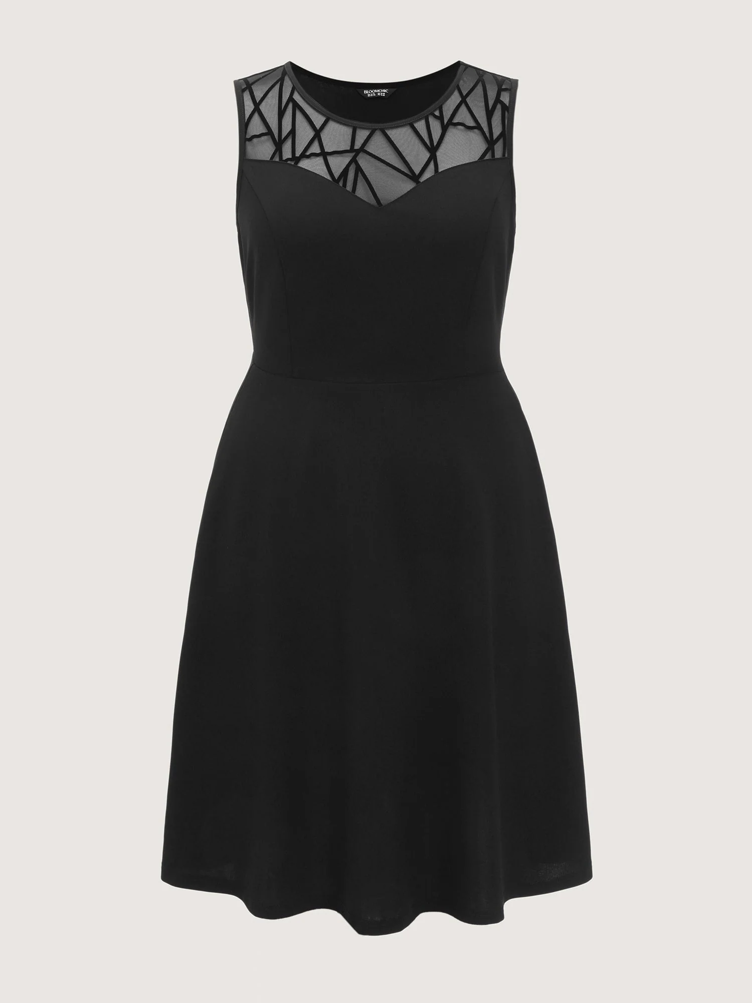 Mesh Neckline Sleeveless Fit And Flare Midi Dress
