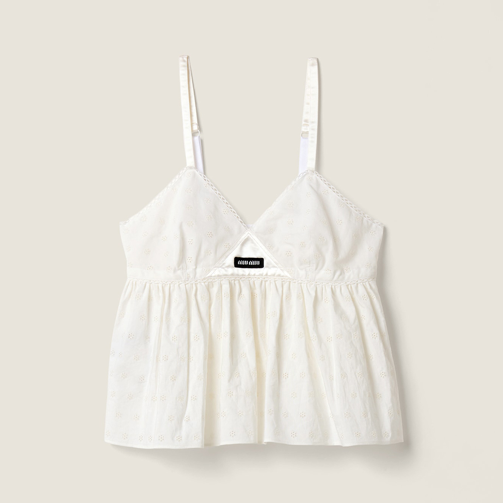 MiuMiu White Slubbed Eyelet Poplin Top #382546