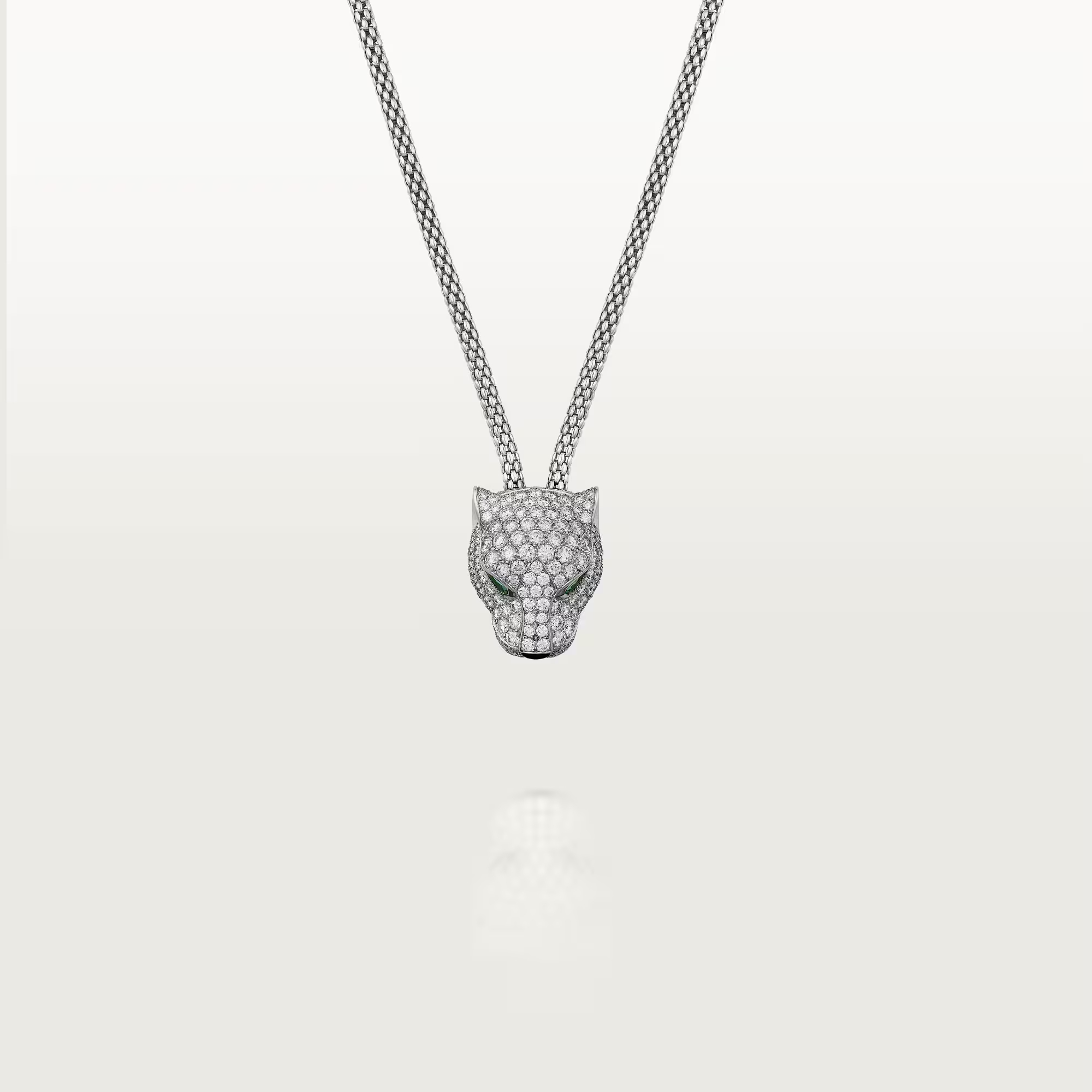 Carty Panther Pure Necklace, White Gold, Paved  Moissanite