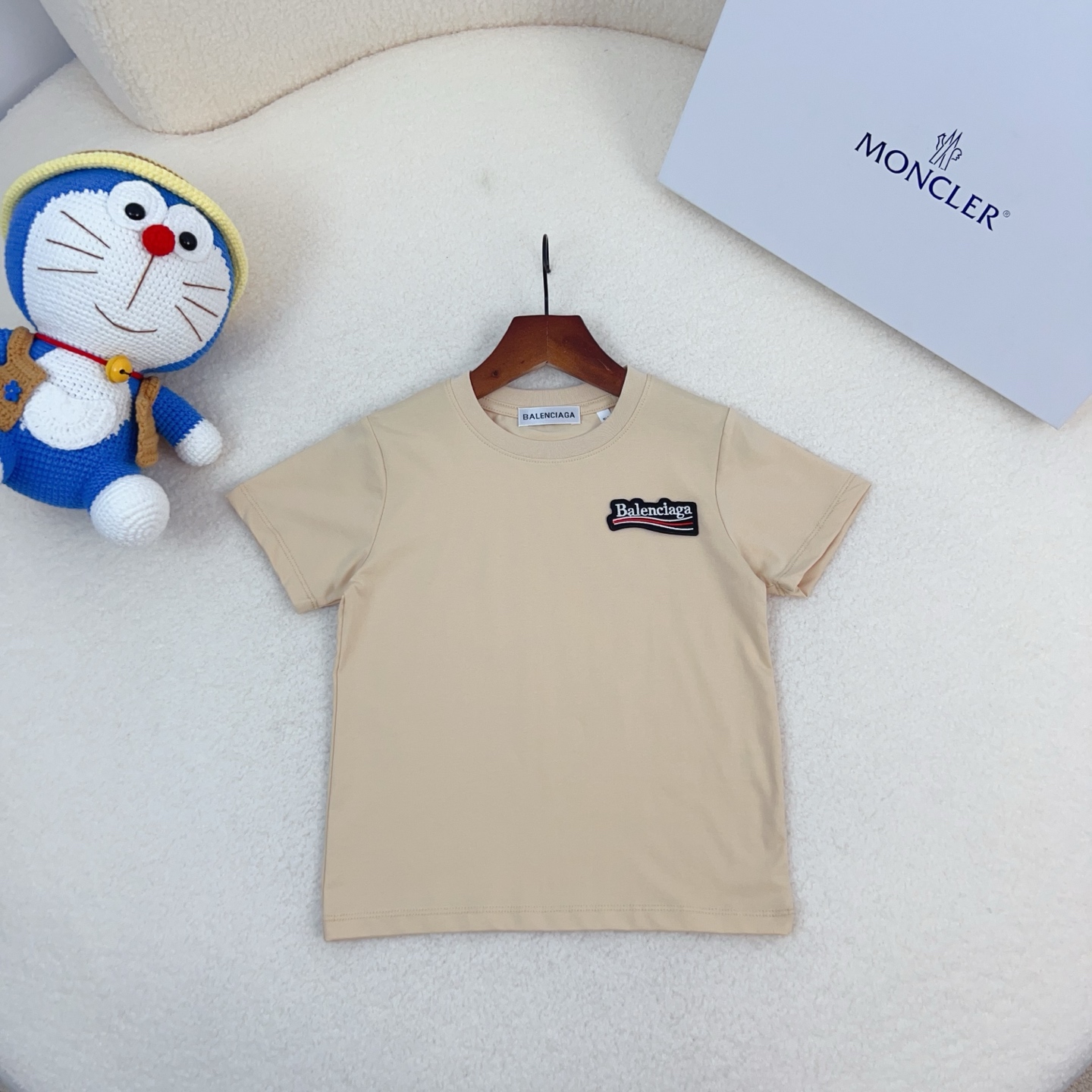 Balenciaga Unisex Kids Woven Patch Logo Crew Neck Short Sleeve T-Shirt Cotton Modal Boys Girls Summer Tee Sizes 90-170