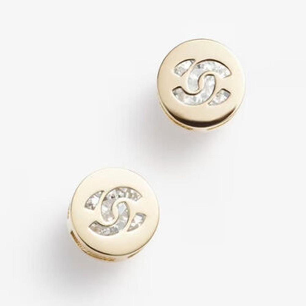 Chanel Jewelry Chanel Button Hollow Earrings Metal Rhinestones #393714 | Nigo Office
