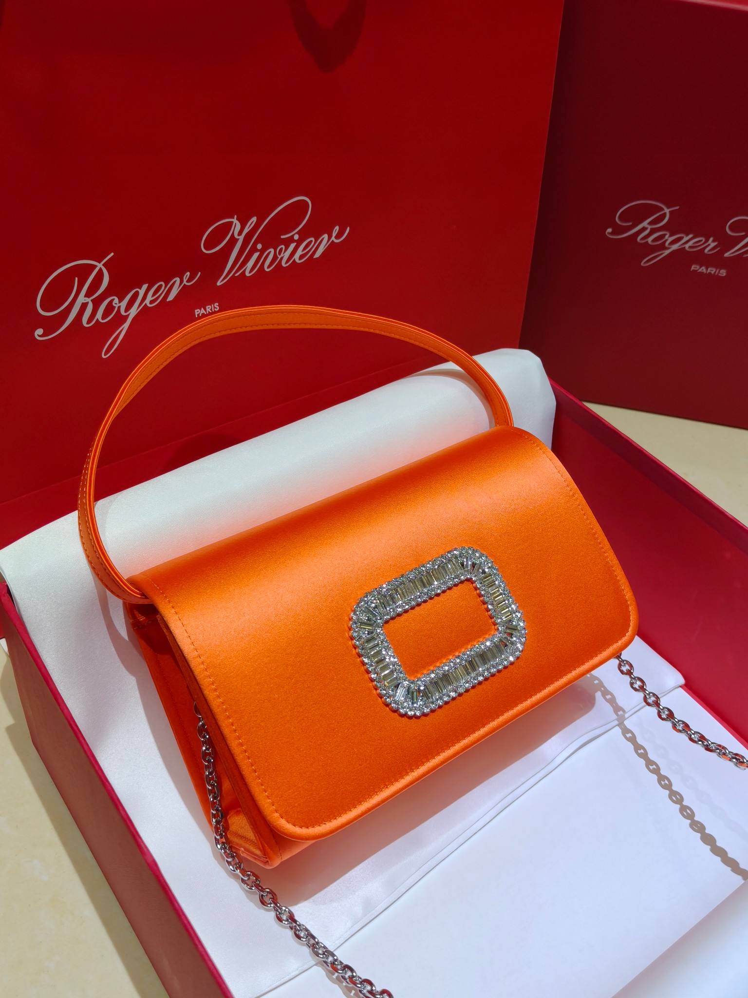 [TOP] ROGER VIVIER Diamond Bag 18-10.5-6 CM - Orange - 711 Luxury
