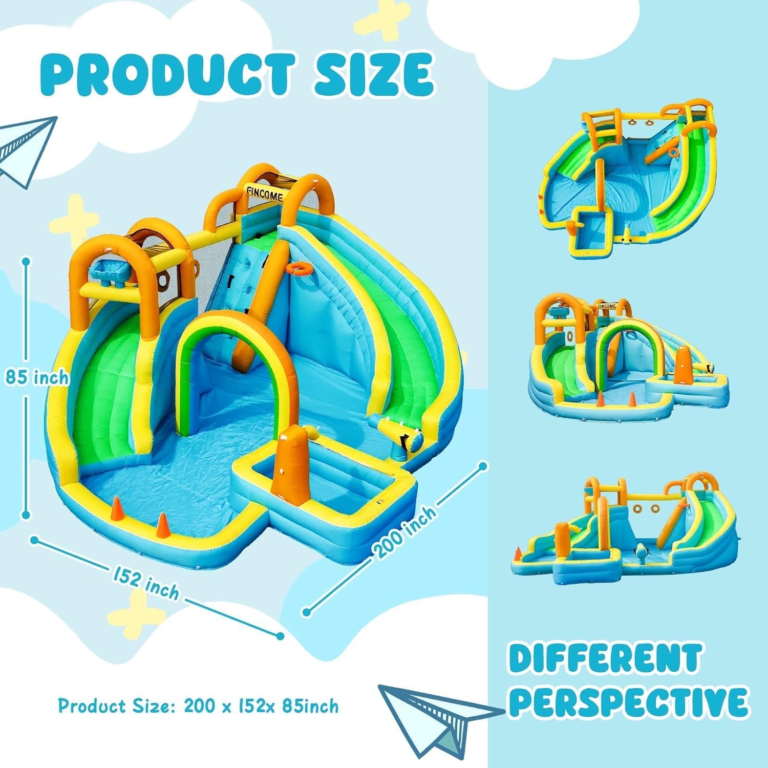 Inflatable Water Slide, Bounce House with 2 Slide for Kids, Inflatable Waterslide Park with Splash Pool, Basketball Hoop, Ball Shooting & Water Cannon for Backyard, Outdoor, Indoor