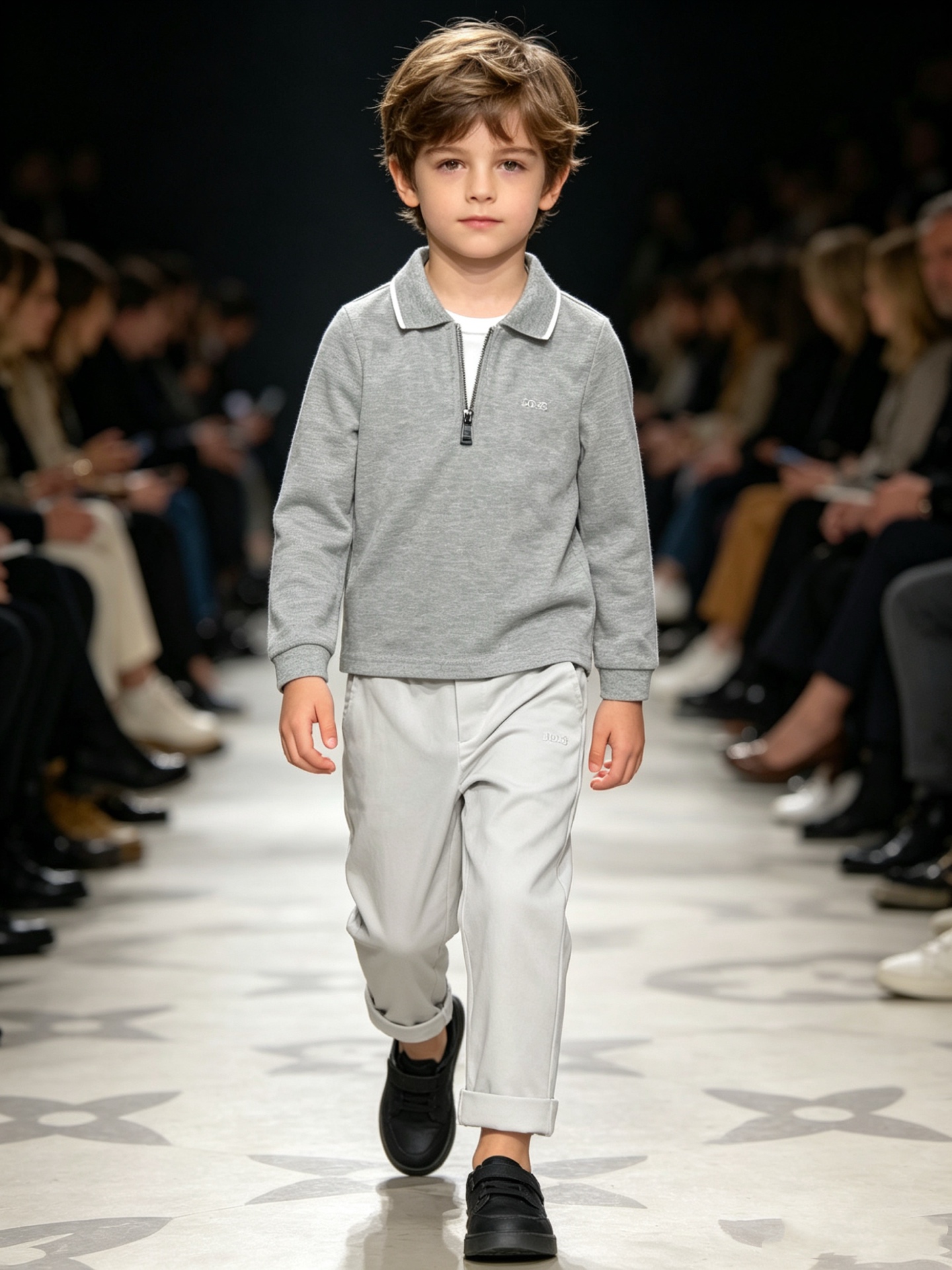 Boss Kids 2026 Autumn Two Piece Outfit Boys Half Zip Polo Long Sleeve Top Cuffed Casual Pants Soft Fabric Daily Matching Set Size 90-150