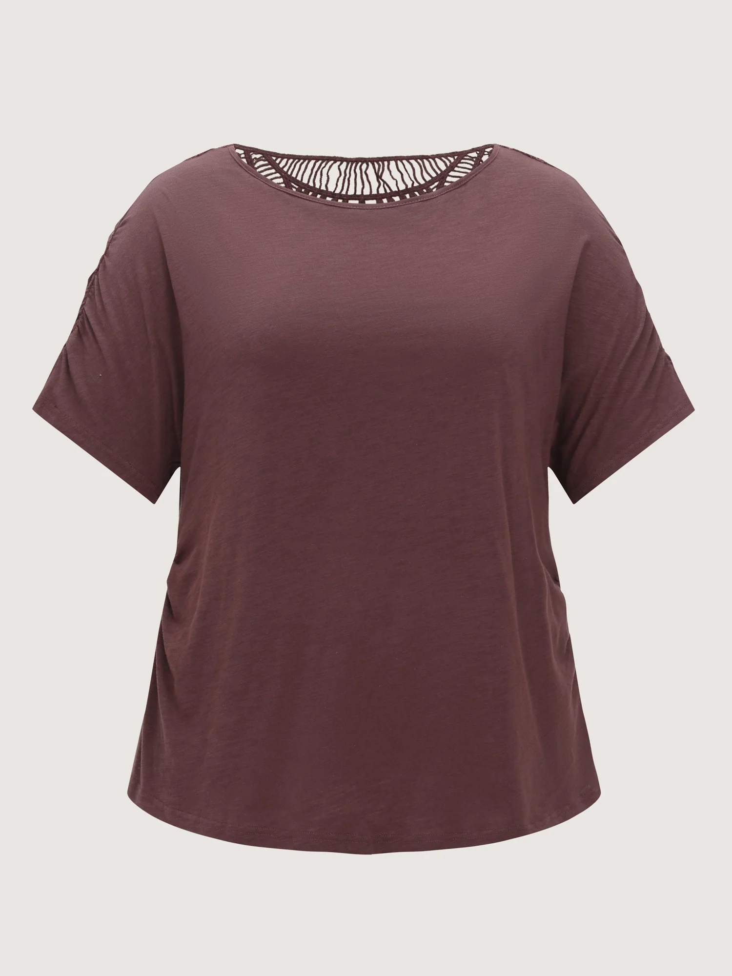 Lace Trim Plain Curvy Hem Knit Top