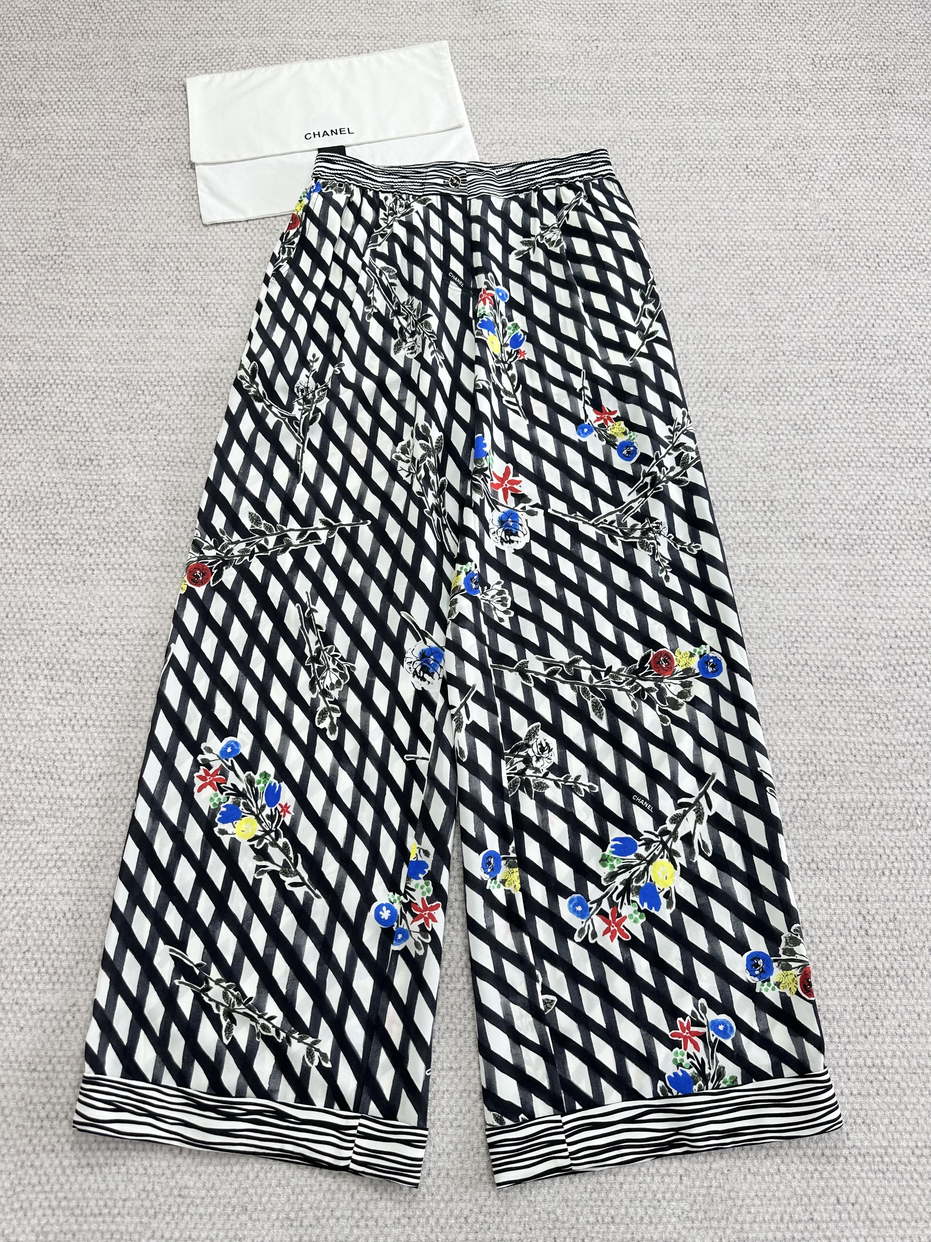 Chanel Top-Quality Version Silk Floral Trousers Pants #378178