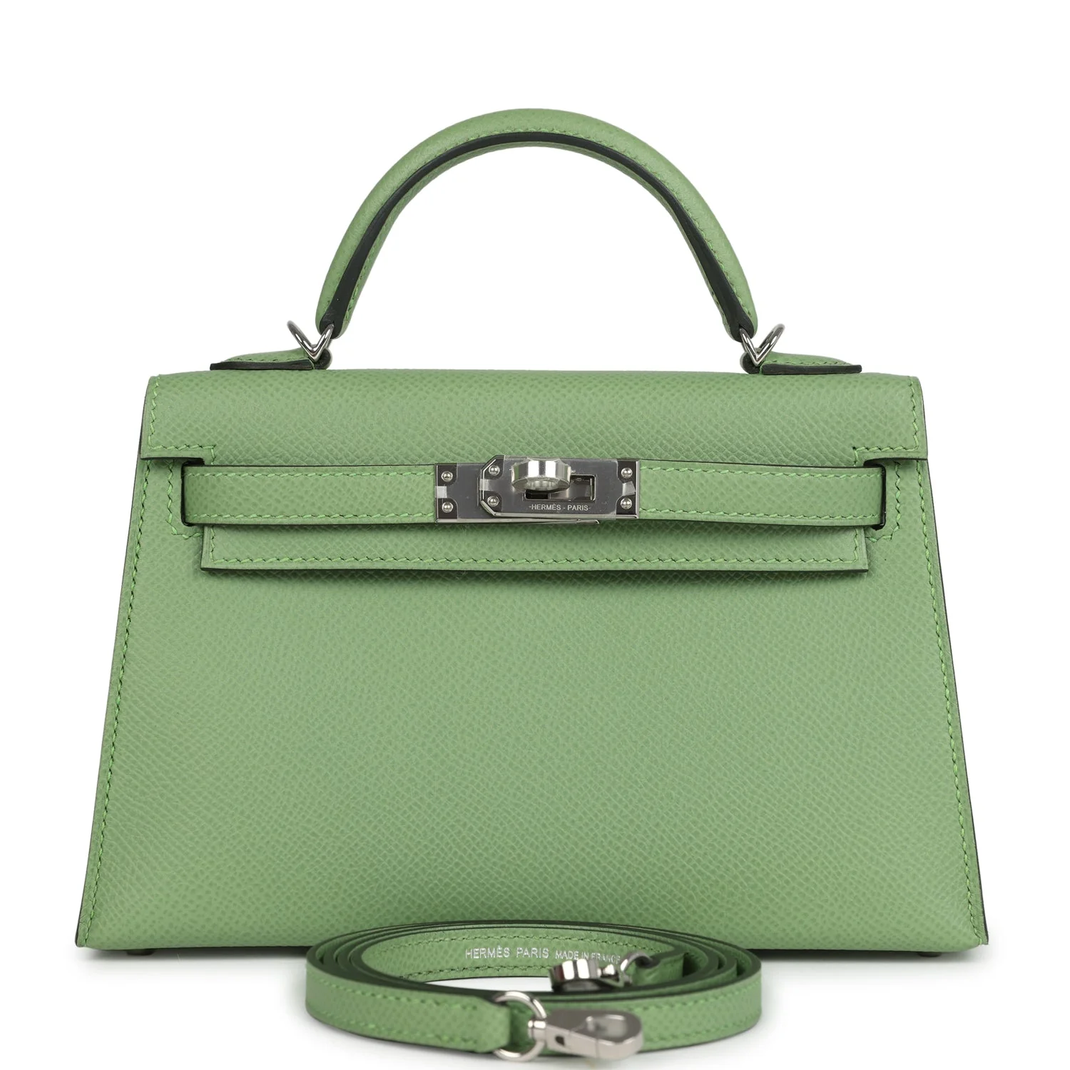 Hermes Kelly Sellier  Vert Criquet Epsom Palladium Hardware