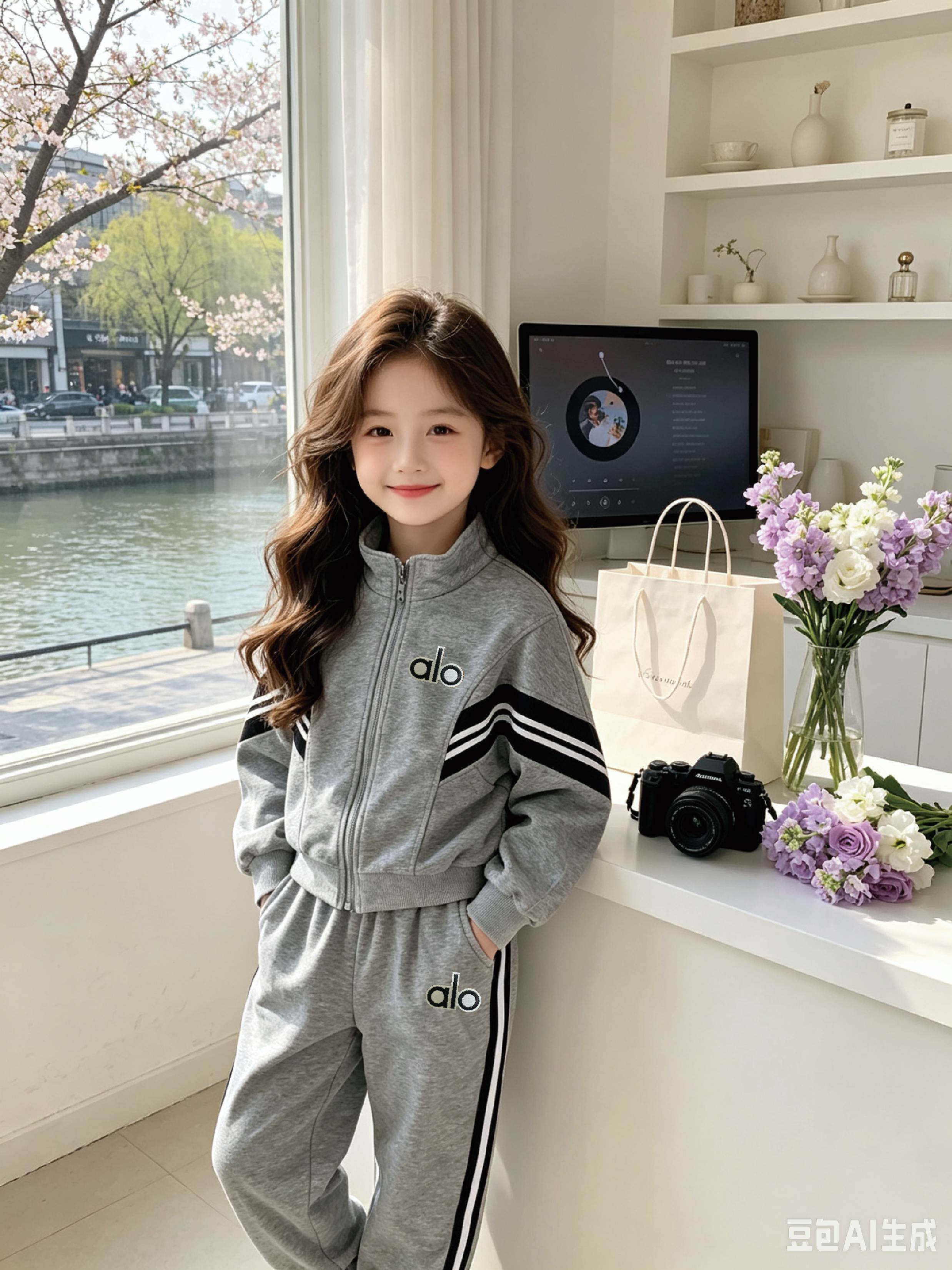 Alo Unisex Big Kids 2-Piece Embroidered Logo Zip Up Track Jacket & Striped Jogger Pants Sport Suit Boys Girls Fall Winter Outfit Sizes 120-170