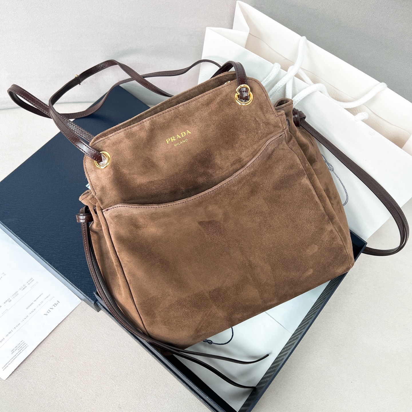 [TOP] PRADA Carry Bag 28x32x14cm - Brown