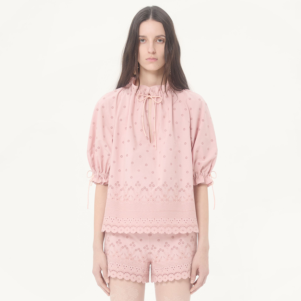 Valentino Sangallo Lace Top Shorts With Fleurs Ajours Margheritine Pattern for Woman in Pink #381095