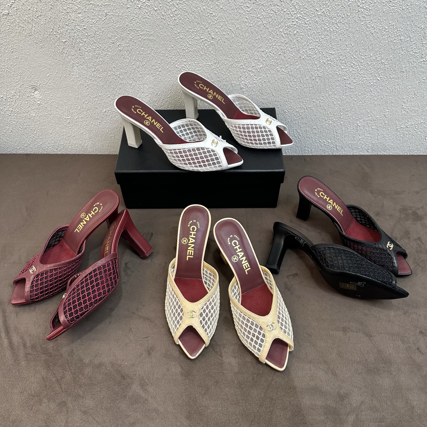 Chanel Mules Mixed Fibers Cotton Lambskin Black #382385
