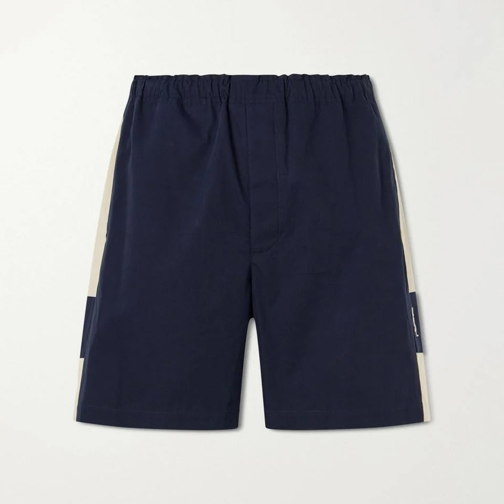 Saint Laurent Blue Cassandre Embroidered Cotton Shorts #387831