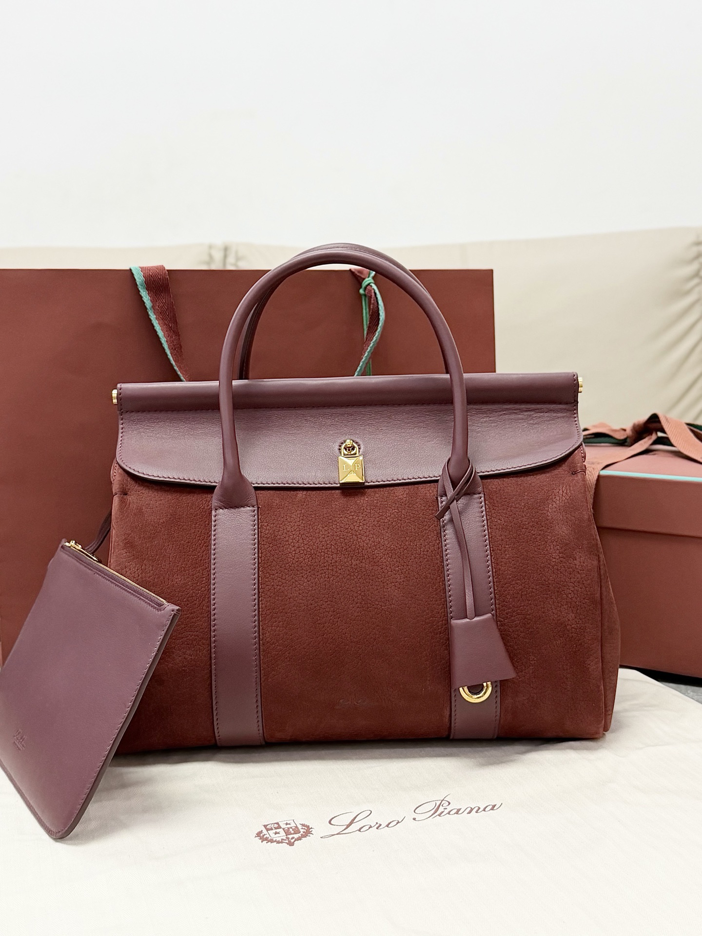 [TOP] Loro Piana L32 Handbag 33-23-18 cm - Deep Red - 711 Luxury
