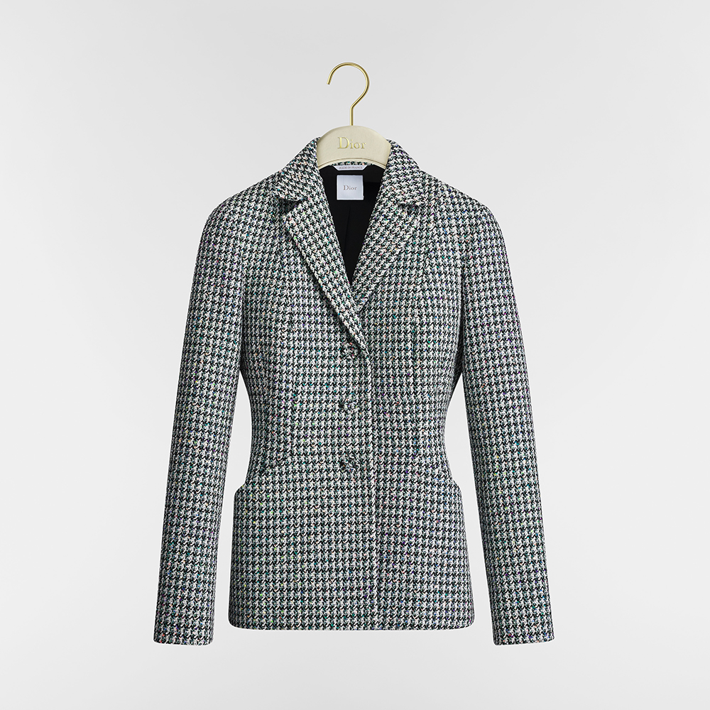 Dior black Clothing Dior Bar Blazer Skirt Black and White Houndstooth Virgin Wool Blend With Multicolor Sequins View 2 | Nigo