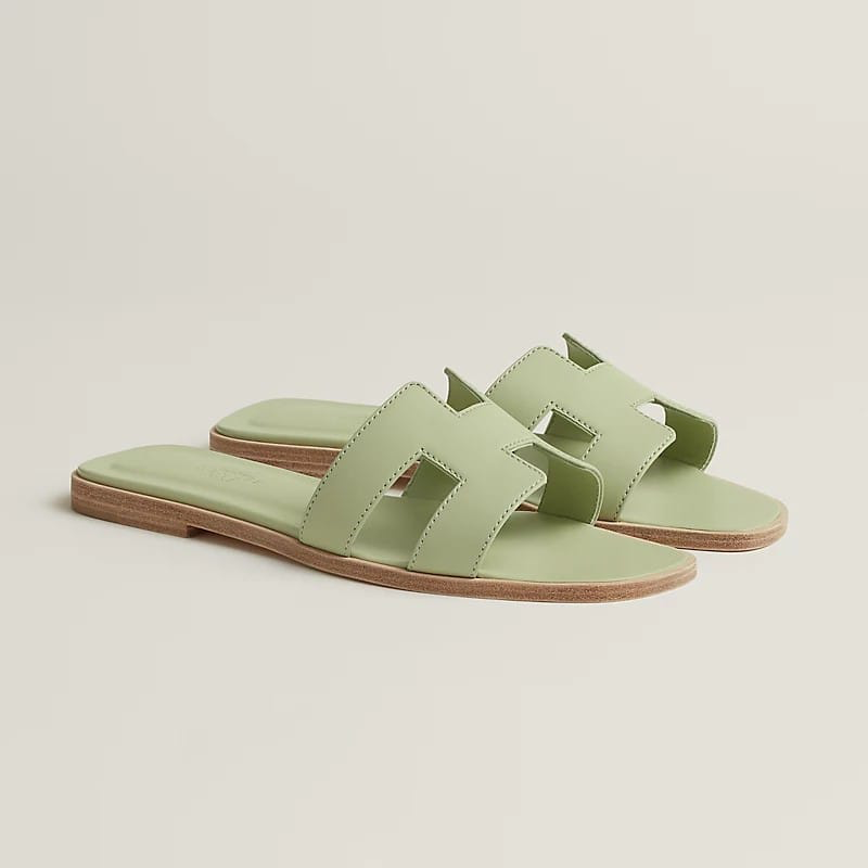 [TOP] HERMES Oran Smooth Leather Sandals - Light Green - 711 Luxury