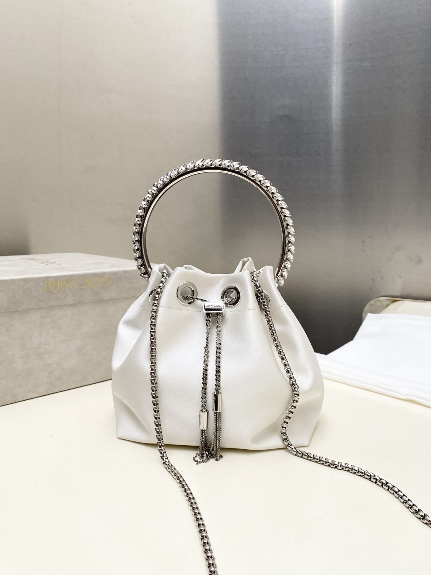 [TOP] JIMMY CHOO Bon Bon Bag 16*15*9.5CM - White - 711 Luxury