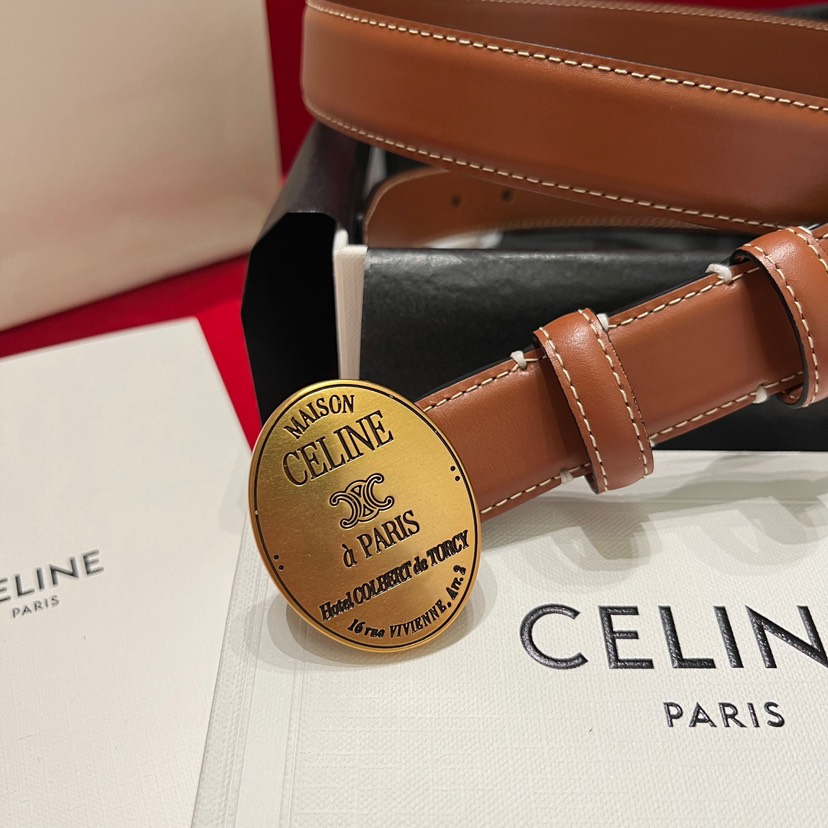 [TOP] CELINE Belt Calfskin 2.5cm - Brown - 711 Luxury