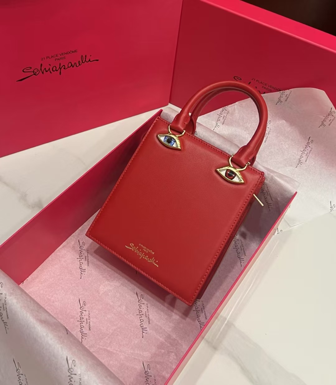 [TOP] Schiaparelli Anatomy Face Bag 17x15x5.5cm - Red - 711 Luxury