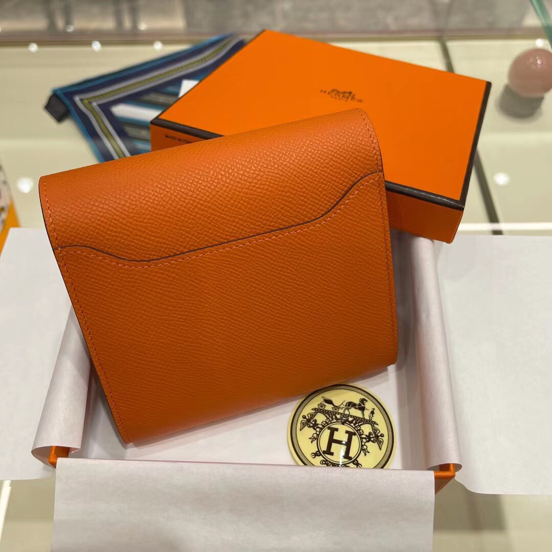 [TOP] HERMES Constance Short Wallet Epsom 13×12cm - Orange - 711 Luxury