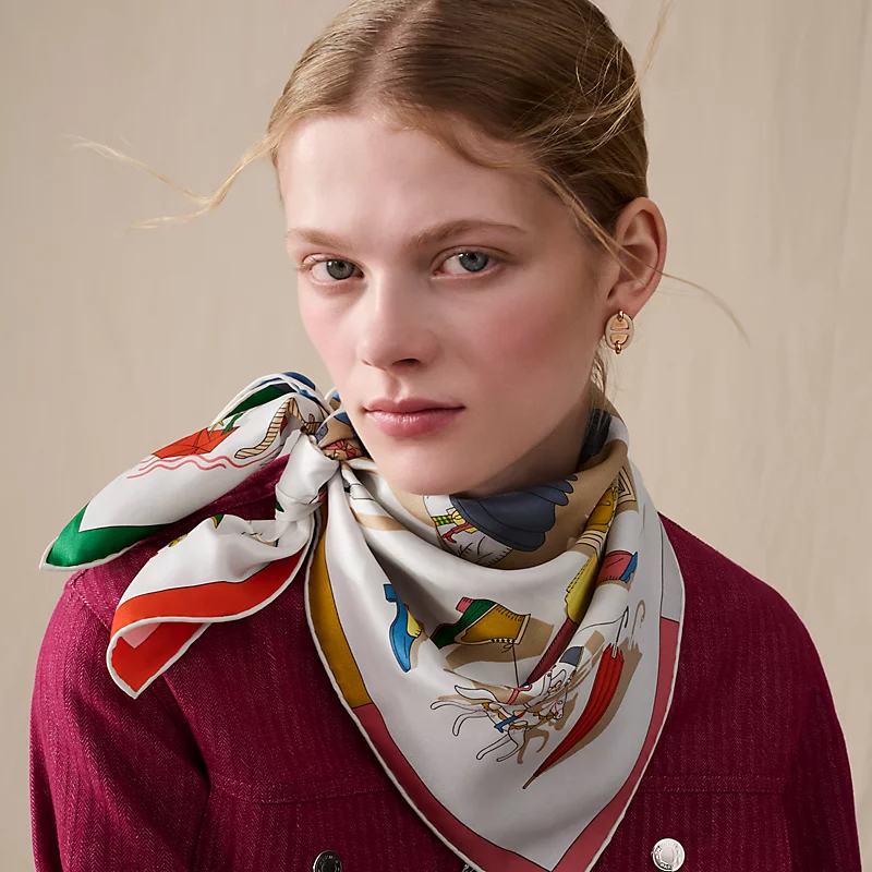 [TOP] HERMES Silk Scarf 90x90cm - Orange and Green - 711 Luxury