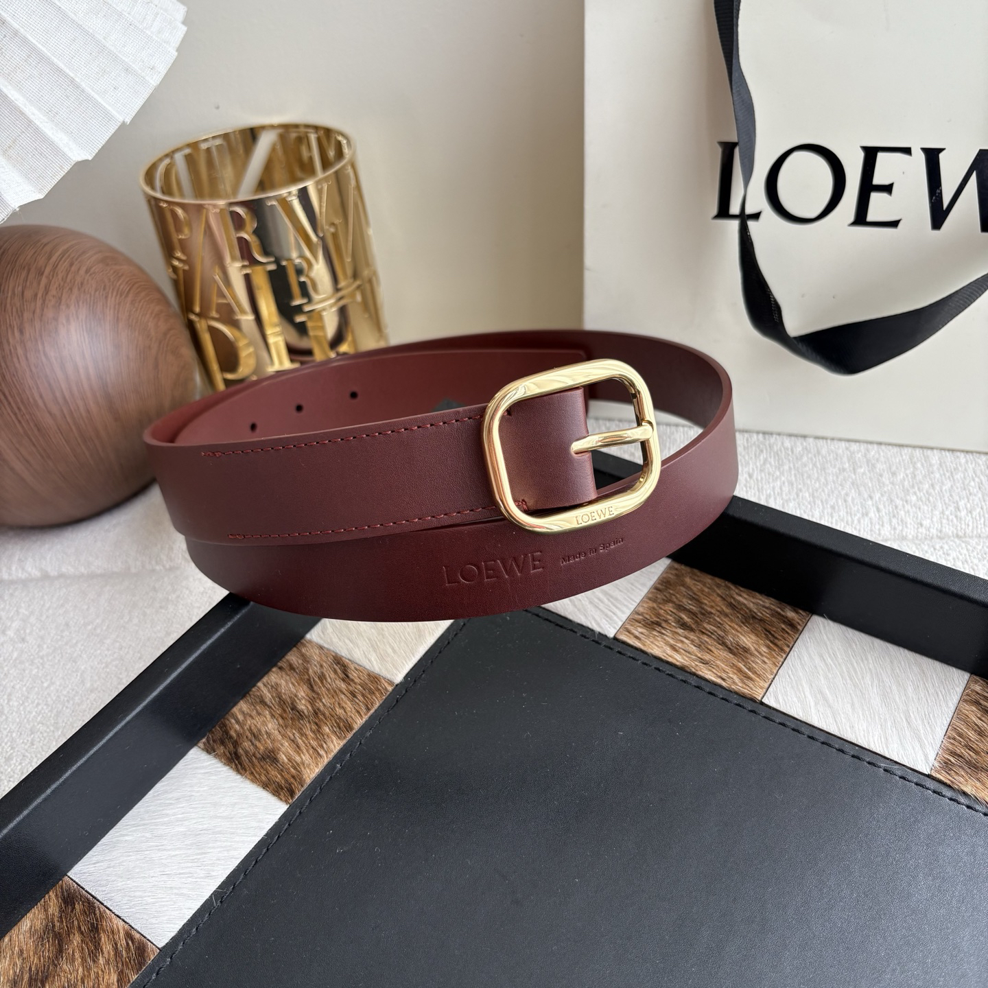 [TOP] LOEWE Pebble Leather Belt 3.2cm - Wine Red - 711 Luxury