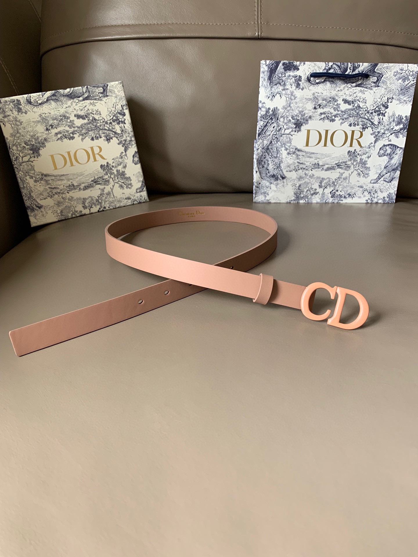 [TOP] Christian Dior Belt Cowhide 20mm - Pink - 711 Luxury