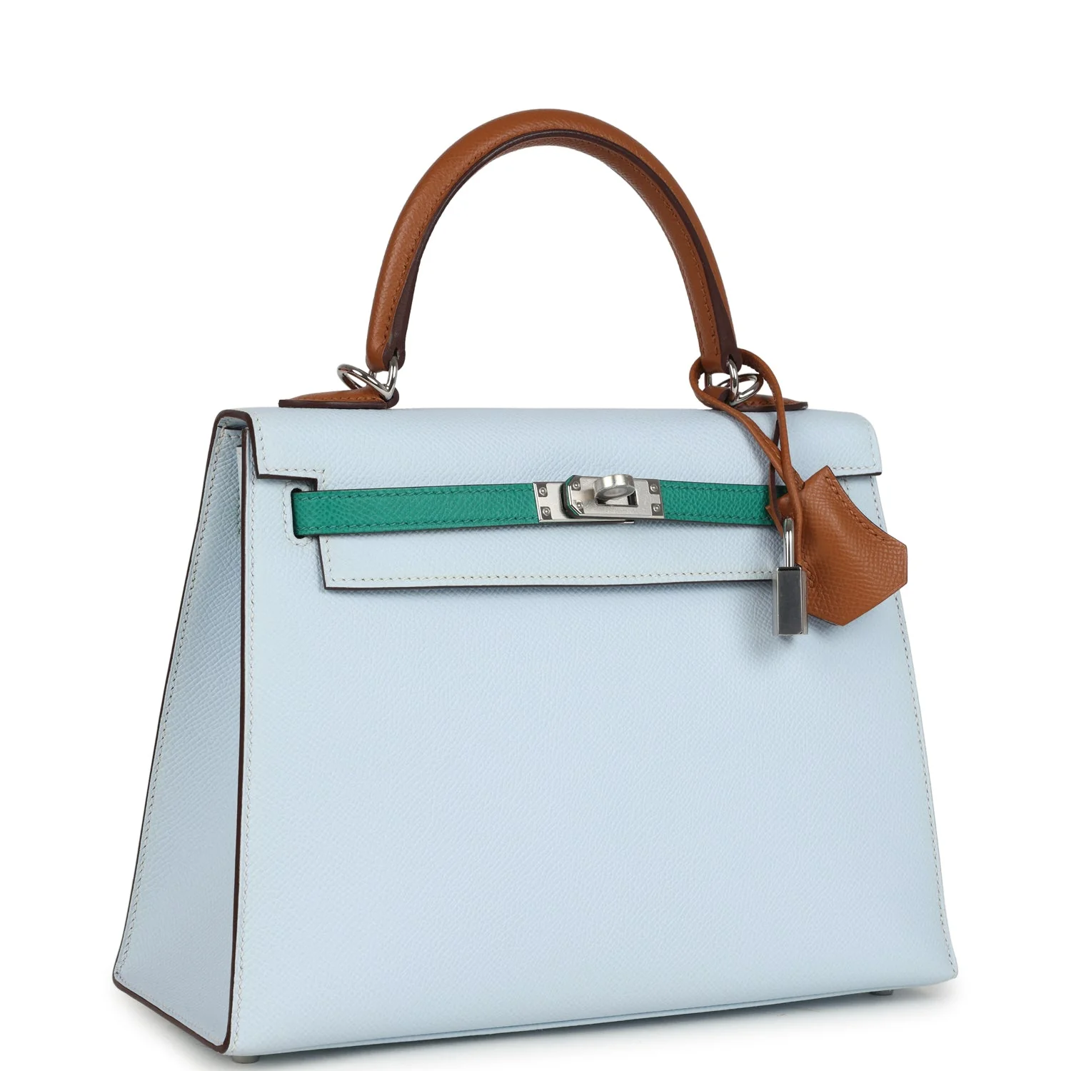 Hermes Kelly Sellier  Tri-Color Bleu Brume, Gold and Vert Jade Epsom Epsom Palladium Hardware