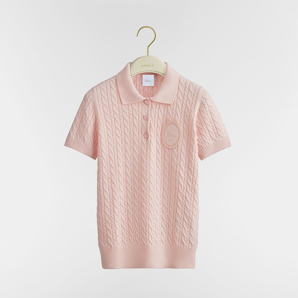 Dior pink Clothing DIOR Dior Médaillon Short-Sleeved Sweater Pink Cable-Knit Cotton and Wool #380051 | Nigo Office